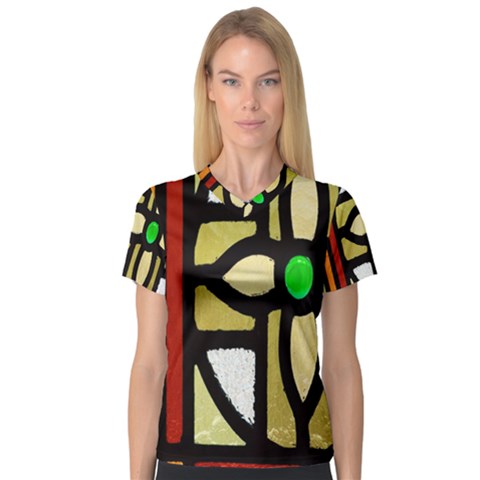 A Detail Of A Stained Glass Window Women s V-neck Sport Mesh Tee by Amaryn4rt