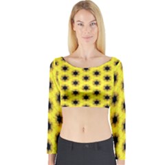 Yellow Fractal In Kaleidoscope Long Sleeve Crop Top by Amaryn4rt