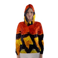 Colorful Glass Mosaic Art And Abstract Wall Background Hooded Wind Breaker (women)