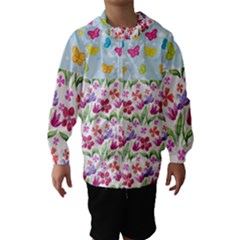 Watercolor Flowers And Butterflies Pattern Hooded Wind Breaker (kids) by TastefulDesigns