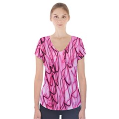 An Unusual Background Photo Of Black Swirls On Pink And Magenta Short Sleeve Front Detail Top by Amaryn4rt