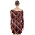 Metal Grid Framework Creates An Abstract Long Sleeve Off Shoulder Dress View2