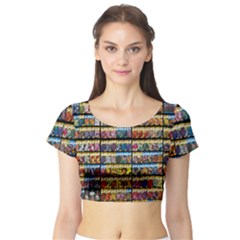 Flower Seeds For Sale At Garden Center Pattern Short Sleeve Crop Top (tight Fit) by Amaryn4rt