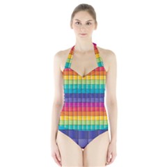 Pattern Grid Squares Texture Halter Swimsuit by Amaryn4rt