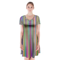 Striped Stripes Abstract Geometric Short Sleeve V-neck Flare Dress