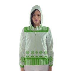 Floral Stripes Card In Green Hooded Wind Breaker (women) by Simbadda