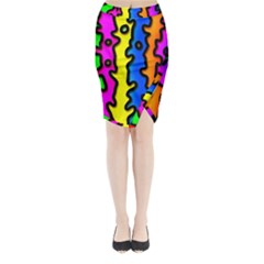 Digitally Created Abstract Squiggle Stripes Midi Wrap Pencil Skirt