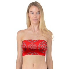 Geometric Circles Seamless Pattern On Red Background Bandeau Top by Simbadda