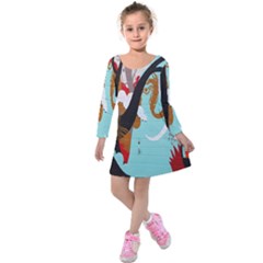 Colorful Graffiti In Amsterdam Kids  Long Sleeve Velvet Dress by Simbadda