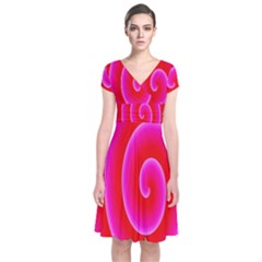 Pink Hypnotic Background Short Sleeve Front Wrap Dress by Simbadda