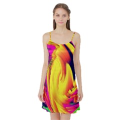 Stormy Yellow Wave Abstract Paintwork Satin Night Slip by Simbadda