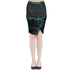 Blue Aqua Digital Art Circuitry Gray Black Artwork Abstract Geometry Midi Wrap Pencil Skirt by Simbadda