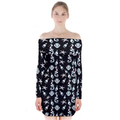 Seahorse Pattern Long Sleeve Off Shoulder Dress