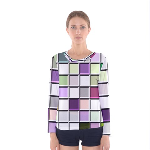 Color Tiles Abstract Mosaic Background Women s Long Sleeve Tee by Simbadda