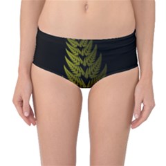 Drawing Of A Fractal Fern On Black Mid-waist Bikini Bottoms by Simbadda