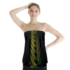 Drawing Of A Fractal Fern On Black Strapless Top by Simbadda