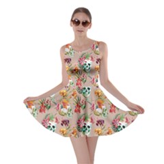 Beige Skull And Flowers Pattern Skater Dress by CoolDesigns