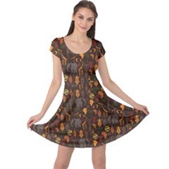 Brown African Ethnic Pattern With Stylized Cap Sleeve Dress by CoolDesigns