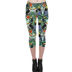 Colorful Hand Drawn Pattern Toucans Art Capri Leggings