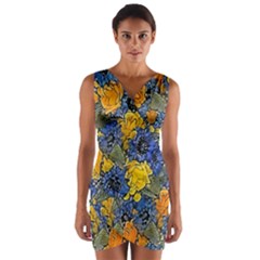 Floral Pattern Background Wrap Front Bodycon Dress by Simbadda