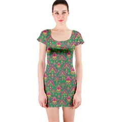 Pattern Short Sleeve Bodycon Dress