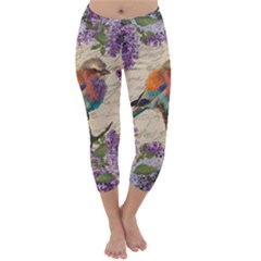 Vintage Bird And Lilac Capri Winter Leggings 