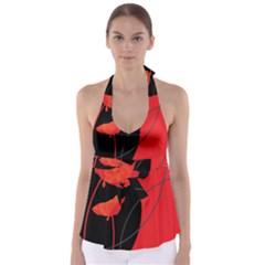 Flower Floral Red Black Sakura Line Babydoll Tankini Top by Mariart