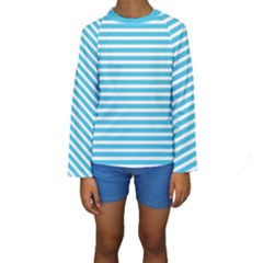 Horizontal Stripes Blue Kids  Long Sleeve Swimwear by Mariart