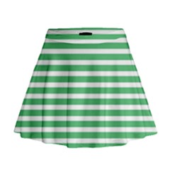 Horizontal Stripes Green Mini Flare Skirt by Mariart