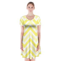 Zig Zags Pattern Short Sleeve V-neck Flare Dress