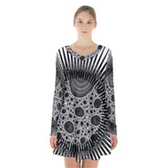 Fractal Background Black Manga Rays Long Sleeve Velvet V-neck Dress by Simbadda