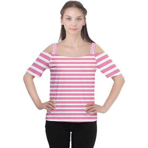 Horizontal Stripes Light Pink Women s Cutout Shoulder Tee by Mariart