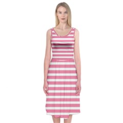 Horizontal Stripes Light Pink Midi Sleeveless Dress by Mariart