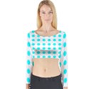 Polka Dot Blue White Long Sleeve Crop Top View1