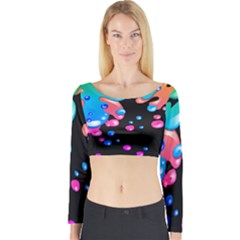 Neon Paint Splatter Background Club Long Sleeve Crop Top by Mariart