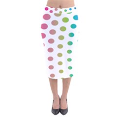 Polka Dot Pink Green Blue Velvet Midi Pencil Skirt