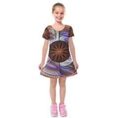 Background Image With Hidden Fractal Flower Kids  Short Sleeve Velvet Dress by Simbadda