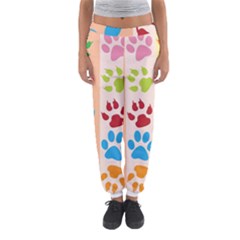 Colorful Animal Paw Prints Background Women s Jogger Sweatpants by Simbadda