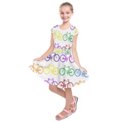 Rainbow Colors Bright Colorful Bicycles Wallpaper Background Kids  Short Sleeve Dress by Simbadda