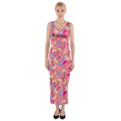 Umbrella Seamless Pattern Pink Fitted Maxi Dress by Simbadda