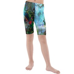 Beautiful Peacock Colorful Kids  Mid Length Swim Shorts by Simbadda