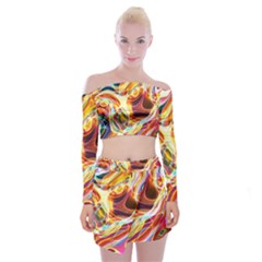 Colourful Abstract Background Design Off Shoulder Top With Skirt Set