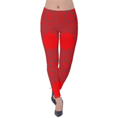 Red Flowers Velvet Flower Pattern Velvet Leggings