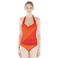 Abstract Clutter Baffled Field Halter Swimsuit by Simbadda