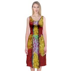 Colorful Hawaiian Lei Flowers Midi Sleeveless Dress by Simbadda