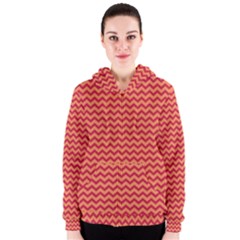 Chevron Wave Red Orange Women s Zipper Hoodie by Mariart