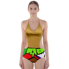 Fast Food Lunch Dinner Hamburger Cheese Vegetables Bread Cut-out One Piece Swimsuit by Mariart