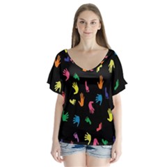 Hand And Footprints Flutter Sleeve Top by Mariart