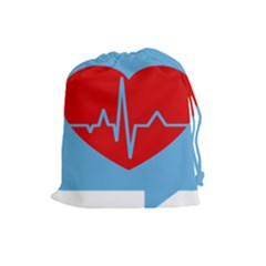 Heartbeat Health Heart Sign Red Blue Drawstring Pouches (large)  by Mariart