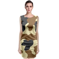 Initial Camouflage Camo Netting Brown Black Sleeveless Velvet Midi Dress by Mariart